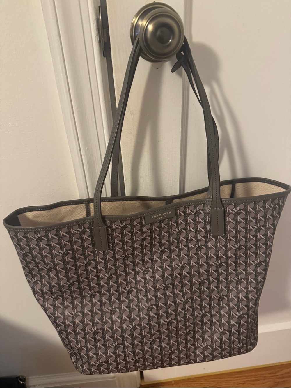 Tory Burch Gray Patterned Tote Bag